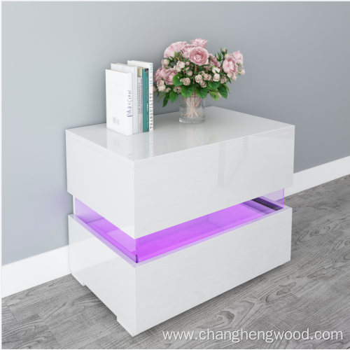 High glossy night stand or beside table with LED light